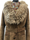 Richard Draper  zip front  zip  womens  vintage  Urban Village Vintage  urban village  Suede Jacket  Suede  sheepskin collar  Sheepskin  pockets  long sleeve  Jacket  hippy  hippie  dark brown  brown  70s  1970s  14