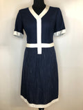 womens  white  vintage  stripe detailing  sleevless  retro  MOD  midi dress  midi  Georges Gregoire  dress  blue  back zip  60s  1960s