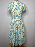 womens  vintage  Urban Village Vintage  St Michael  short sleeved  short sleeve  rose print  roll neck  print dress  MOD  floral print  floral dress  floral  dress  blue rose  back zip  60s  1970s  1960s
