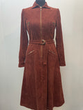 1970s Belted Cord Midi Dress - Size 10