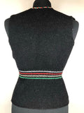 womens  waistcoat  vintage  Vest  tunic top  tunic  top  stripe detail  stitch trim  knitwear  knitted  Kintwear  clasp fastening  black  8  70s  1970s