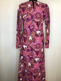 womens  vintage  Urban Village Vintage  urban village  summer dress  summer  string fastening  Pink  paisley inspired  maxi dress  hippie  full length  floral print  8  70s  70  1970s