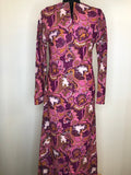 1970s Floral Print Psychedelic Maxi Dress in Pink - Size UK 8
