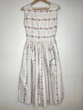 1950s White Floral Polka Dot Summer Dress UK 6
