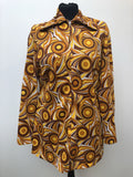 zip front  womens  vintage  Urban Village Vintage  sleeveless  round neck  orange  multi  MOD  mini dress  long sleeved  high collar  floral print  dress  brown  60s  1960s  16