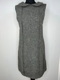 wool  womens  vintage  sybil zelker  ruffle dress  retro  polly peck  panelling detail  MOD  mini dress  grey  dress  black  60s  1960s  14