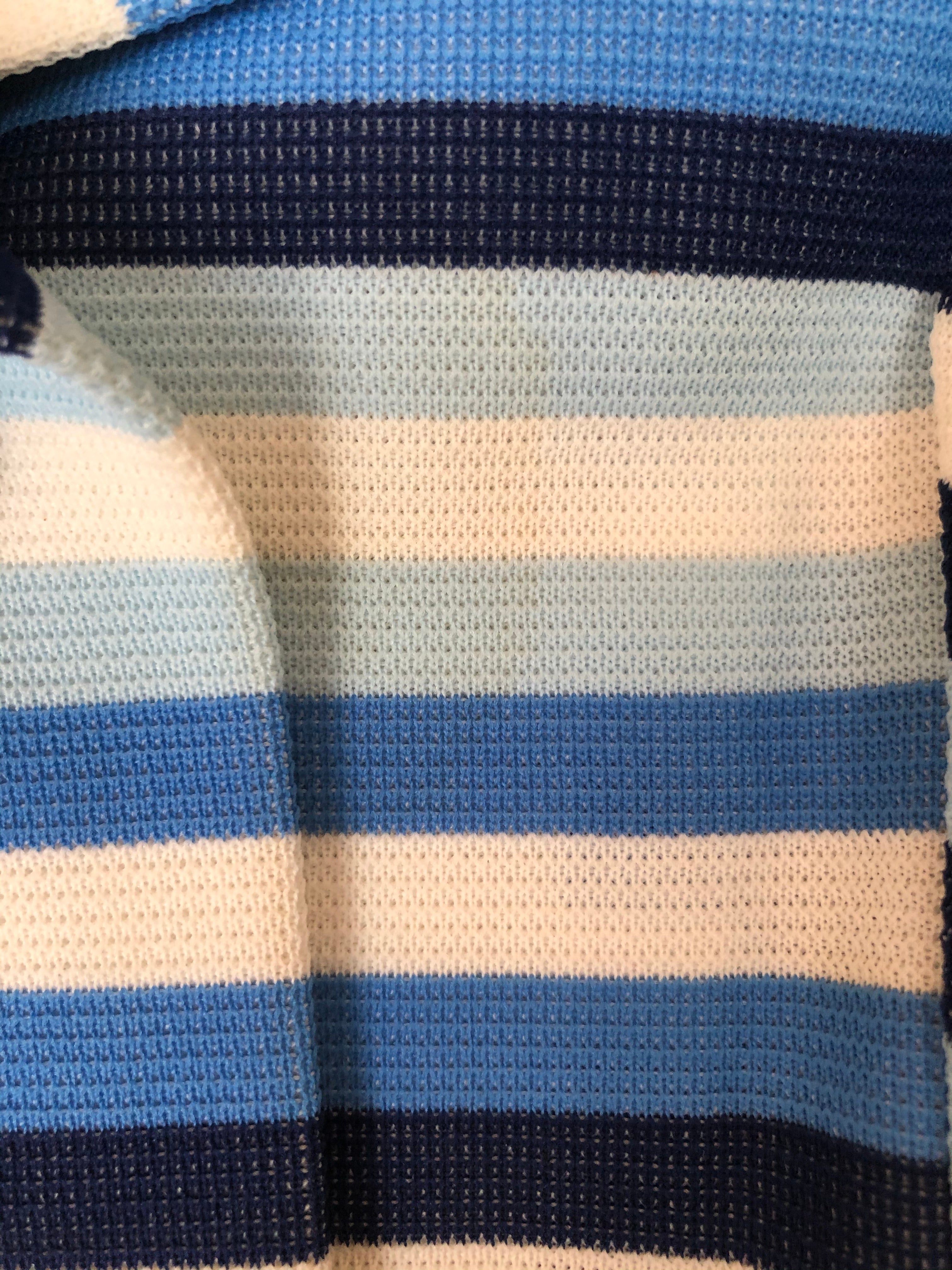Vintage 1960s 1970s Eastex Short Sleeve Striped Blouse Top - Blue - Size UK 12-14