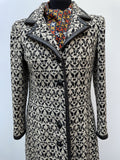 womens jacket  womens coat  womens  white  vintage  Urban Village Vintage  urban village  retro  press stud fastening  patterned  pattern  overcoat  MOD  long sleeve  leather trim  Leather  full length  coat  button down  black  60s  1960s  10