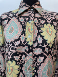 womens shirt  womens  vintage  Urban Village Vintage  urban village  shirt dress  Shirt  sheer  retro  Paisley Print  paisley inspired  paisley  MOD  floral shirt  floral print  floral  evening blouse  dagger collar  dagger  button down  button  blouse  70s  60s  1970s  1960s