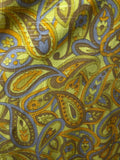 Yellow  womens  vintage  retro  quarter zip  Paisley Print  paisley  Orange  open collar  midi dress  midi  long sleeve  large collar  dress  70s  1970s  14