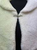 womens  white  vintage  Urban Village Vintage  urban village  stole  Small  silk lining  scalloped  scallop hem  s  retro  off white  lining  lined  hook and eye  fur  faux fur  evening  capelet  cape  60s  1960s