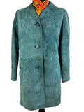 Vintage 1960s Suede Coat in Green by Suede and Leather Craft - Size UK 10