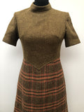 womens  Urban Village Vintage  puff sleeves  print dress  multi  high neck  green  dress  check  8  70s