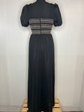 womens  vintage  urban village  silver  shirred  puff sleeves  party  maxi  gold  dress  disco  clothing  black  70s  6  4-6  4  1970s