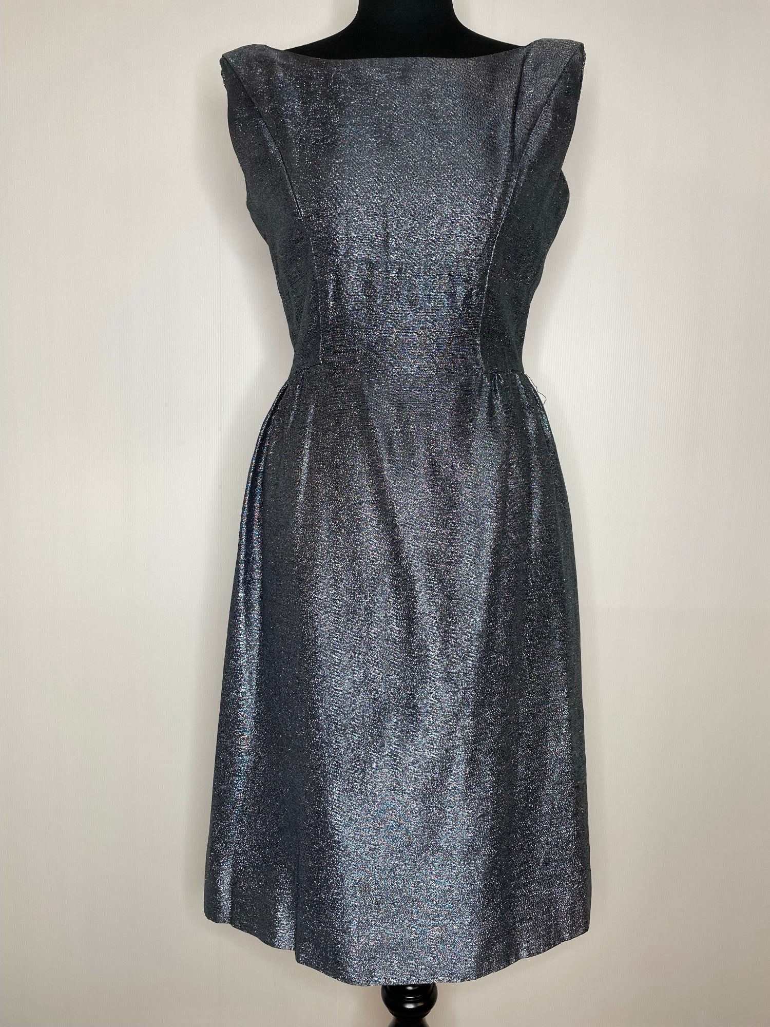 Vintage 1950s-1960s Silver Lurex Wiggle Evening Shift Dress - UK 10 - Urban Village UrbanVillageVintage Vintage 1950s-1960s Silver Lurex Wiggle Evening Shift Dress - UK 10 - Urban Village UrbanVillageVintage