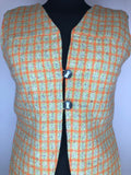 womens  waistcoat  vintage  vest  Urban Village Vintage  urban village  top  sleeveless  Orange  jacket  Green  check  buttons  button front  70s  70  1970s  10