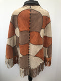 womens  western  vintage  S  poncho  penny collar  patchwork  navajo  Multi  leather  hooded  hippy  fringed  cream  coat  cape  brown  boho  bohemian  70s  60s  1970s  1960s urban village vintage