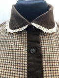 zip back  womens  winter  vintage  Victorian style  Victorian  Urban Village Vintage  sleeves  long sleeve  high neck  dogtooth  brown  70s  1970s  10