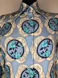 womens shirt  womens  vintage  Urban Village Vintage  print blouse  floral print  dagger collar  blue  blouse  big collar  70  1970s  12