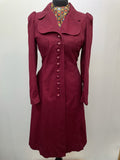 womens coat  womens  Winter Coat  vintage  Urban Village Vintage  urban village  pockets  long sleeved  long sleeve  long length coat  long coat  lining  front pockets  freemans london  collared  collar  coat  button front  button  burgundy  big collar  60s style  60s  1960s  1960