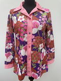 womens shirt  womens  vintage  Urban Village Vintage  urban village  summer blouse  retro  printed shirt  print blouse  pink  MOD  long sleeve  floral shirt  floral print  floral  collar  button down  button  blouse  big collar  60s  1960s