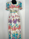 Vintage 1970s Floral Print Puff Sleeve Maxi Dress - Size UK 6-8
