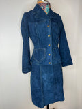 zip  womens jacket  womens  vintage  Urban Village Vintage  urban village  two piece  suit  Suede Jacket  Suede  stitch detail  Skirts  set  Rounded collar  matching set  knee length  Jacket  Blue  8  70s  1970s