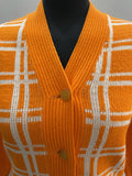 acid  womens  vintage  Urban Village Vintage  urban village  retro  orange  long sleeve  knitwear  knitted  knit  check  cardigan  cardi  70s  1970s  12  10-12  10