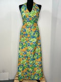 womens  vintage  Urban Village Vintage  print dress  print  orange  maxi dress  halterneck  halter dress  halter  Green  floral print  dress  blue  70s  1970s  10