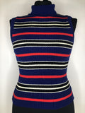 1970s Sleeveless Striped Roll Neck Sweater - Size UK 10