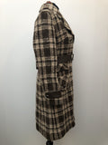 womens  waist belt  vintage  Flagship Model  fitted waist  double breasted  decorative pockets  checked  check coat  brown  Belted waist  70s  1970s  10