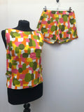 womens  waistcoat  vintage  vest  Urban Village Vintage  two piece  tunic top  tunic  trousers  top  shorts set  psychedelic  psych  multi  lace up  hippie  festival  boho  bohemian  60s  1960s