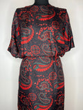 womens  vintage  summer  retro  red  Paisley Print  MOD  loose fit  dress  button back  60s  1960s  12