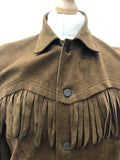 western  vintage  Urban Village Vintage  tasselled  tassel  Suede Jacket  S  mens  Jacket  fringed  fringe  faux suede  Cowboy Shirt  button down  button  brown  70s  1970s