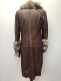 womens  Winter Coat  vintage  real fur  long coat  Leather detailing  Leather  fox fur  coat  brown  Avinue London Urban Village Vintage