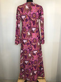 womens  vintage  Urban Village Vintage  urban village  summer dress  summer  string fastening  Pink  paisley inspired  maxi dress  hippie  full length  floral print  8  70s  70  1970s