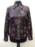 womens shirt  womens  vintage  Urban Village Vintage  urban village  Shirt  printed shirt  patterned  patterened  multi  long sleeve  hippy  floral shirt  floral print  floral  dagger collar  collar  blouse  black  big collar  70s  1970s  10