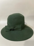 wide brim  floppy hat  womens  vintage  Vermont boutique  velvet ribbon  Urban Village Vintage  urban village  Small  ribbon  retro  made in england  London  hat  Green  dress hat  bow detail  bow  70s  1970s