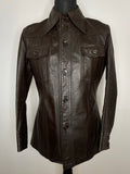 S  vintage  Urban Village Vintage  urban village  soft leather  Small  shirt jacket  shacket  safari  s  pockets  mens  long sleeve  Leather Jacket  Leather Coat  leather  large collar  lapels  front pockets  dagger collar  dagger  chest pockets  brown leather  70s  1970s