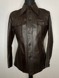 1970s Brown Fitted Leather Jacket with Dagger Collar - Size S