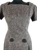 zero waste  wool  womens  vintage  UK  tweed  thrifted  thrift  Sutin Couture  sustainable  style  store  square neckline  slow fashion  shop  second hand  save the planet  reuse  retro  recycled  recycle  recycable  preloved  pink  patterned dress  patterned  online  ladies  grey  fitted  fashion  ethical  Eco friendly  Eco  dress  corsage detail  concious fashion  clothing  clothes  brown  Birmingham  back zip  autumnal  autumn dress  autumn  8  60s  1960s