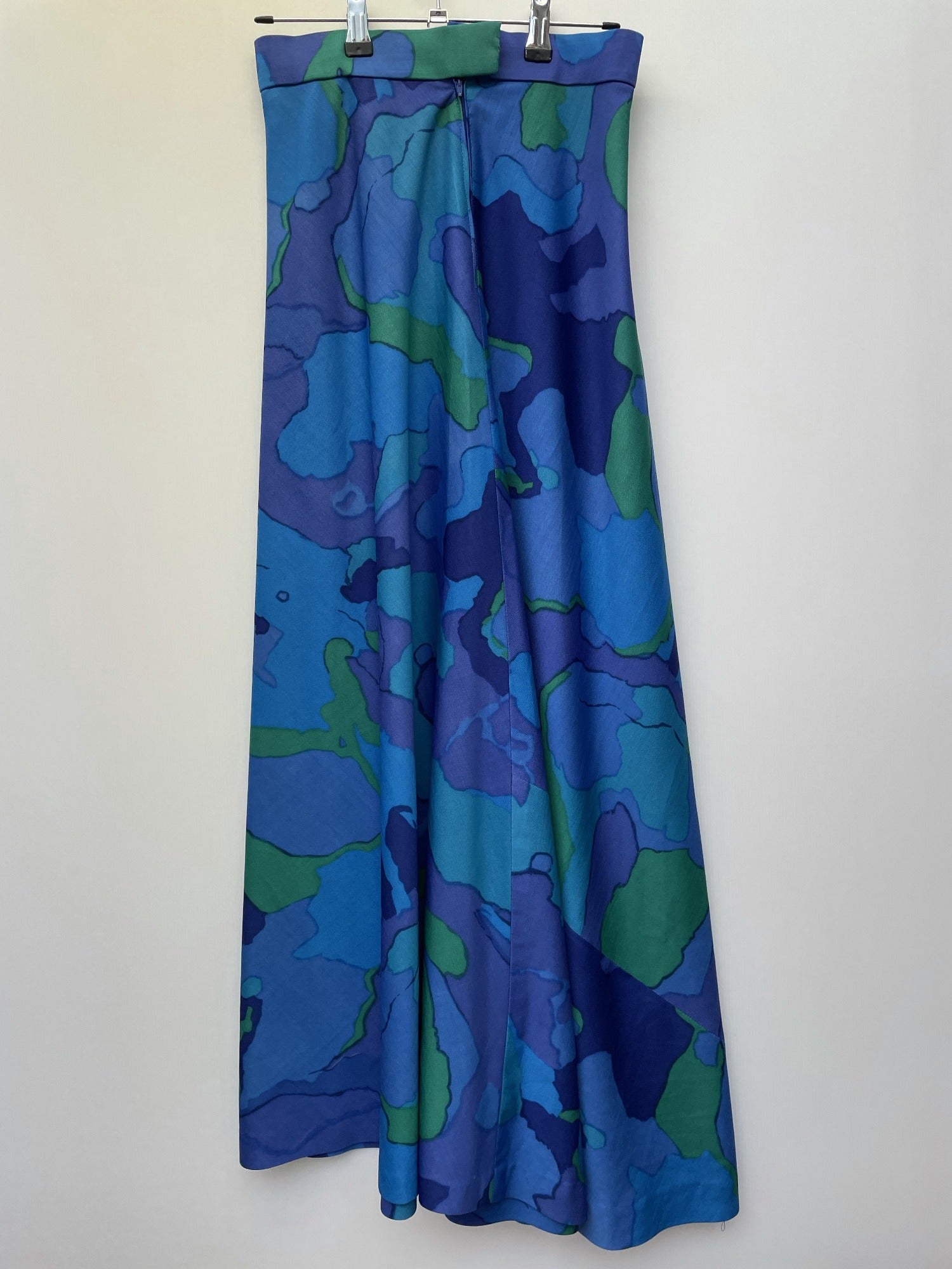 zip  womens  vintage  Urban Village Vintage  urban village  Skirts  skirt  retro  polyester  patterned  maxi  blue  A Line  8  70s  1970s