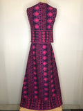 womens  waistcoat  vintage  Urban Village Vintage  two piece  tie front  tapestry  summer blouse  round neck  purple  pink  maxi skirt  handwoven  floral pattern  blouse  60s  1960s  10