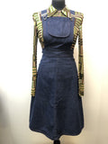 womens  vintage  Urban Village Vintage  red stitching  long sleeve  dungaree dress  dress  denim  brown  blue  8  70s  6  1970s