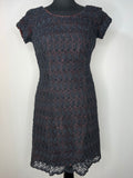 Vintage 1960s Lace Fitted Dress in Black and Burgundy by Carnegie Boutique - Size UK 8