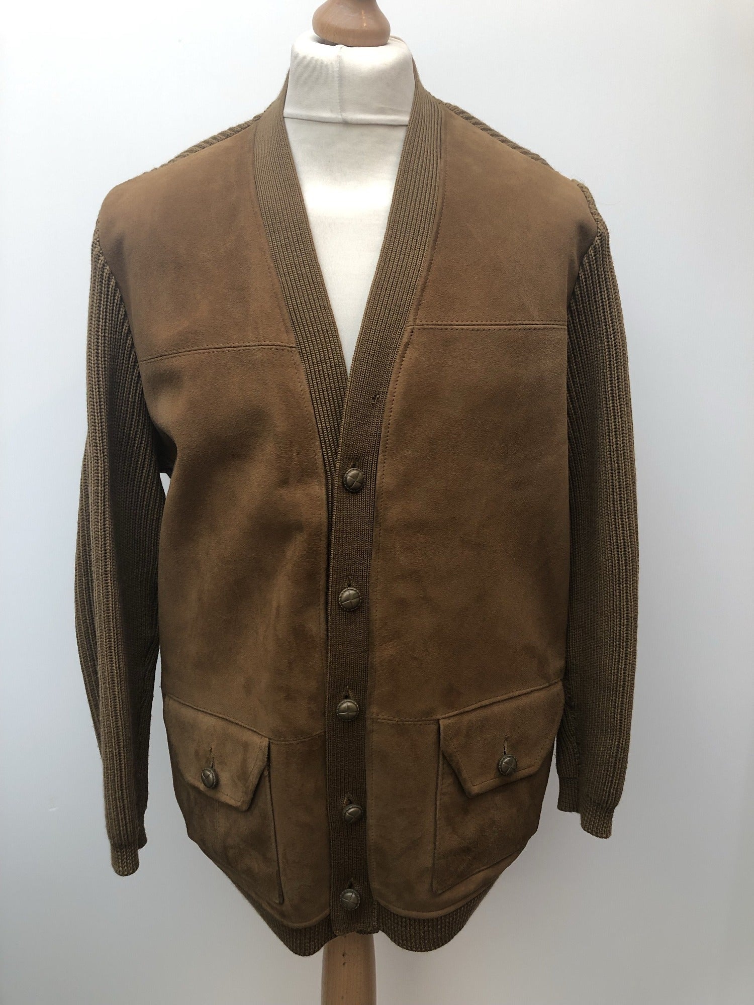 1970s Knit and Suede Cardigan by Glenhusky of Scotland - Size L - Urban ...