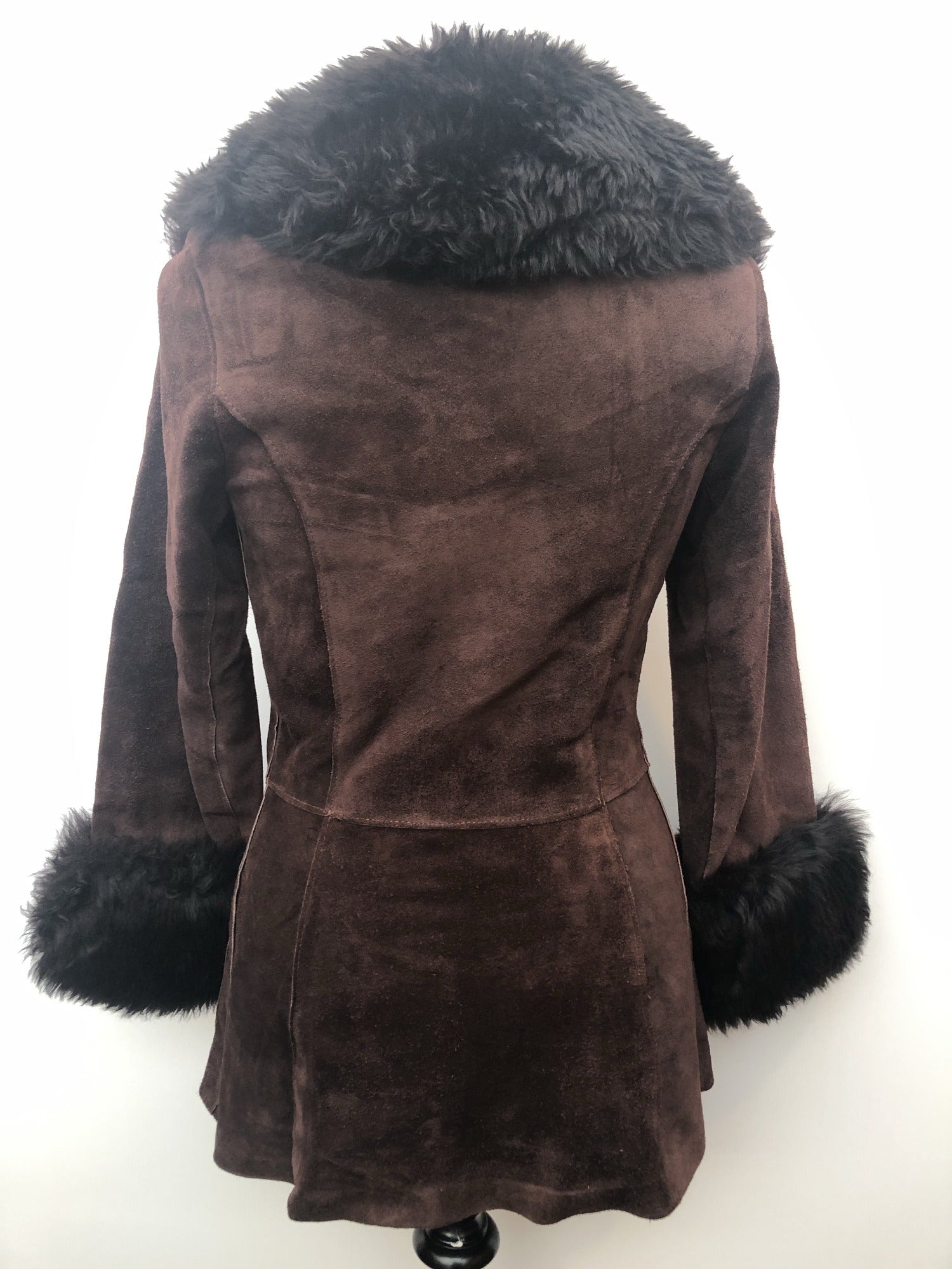 womens vintage Suede Sheepskin coat brown Black sheepskin 8 70s 6/8 6 1970s Urban Village Vintage