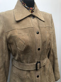 womens  western  vintage  Urban Village Vintage  Suede Jacket  Suede  press stud fastening  Jacket  collar  brown  big collar  Belted waist  belt  beige  70s  70  60s  1970s  1960s  12  10/12  10