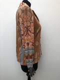 womens  vintage  Urban Village Vintage  urban village  Shirt  print  orange  multi  long sleeves  long sleeve  ethnic print  dagger collar  collar  brown  blouse  70s  70  1970s  12