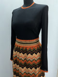 zig zag  womens  vintage  swing dress  ribbed  retro  orange  missoni  maxi dress  maxi  long sleeve  long dress  dress  chevron  12  10-12  10